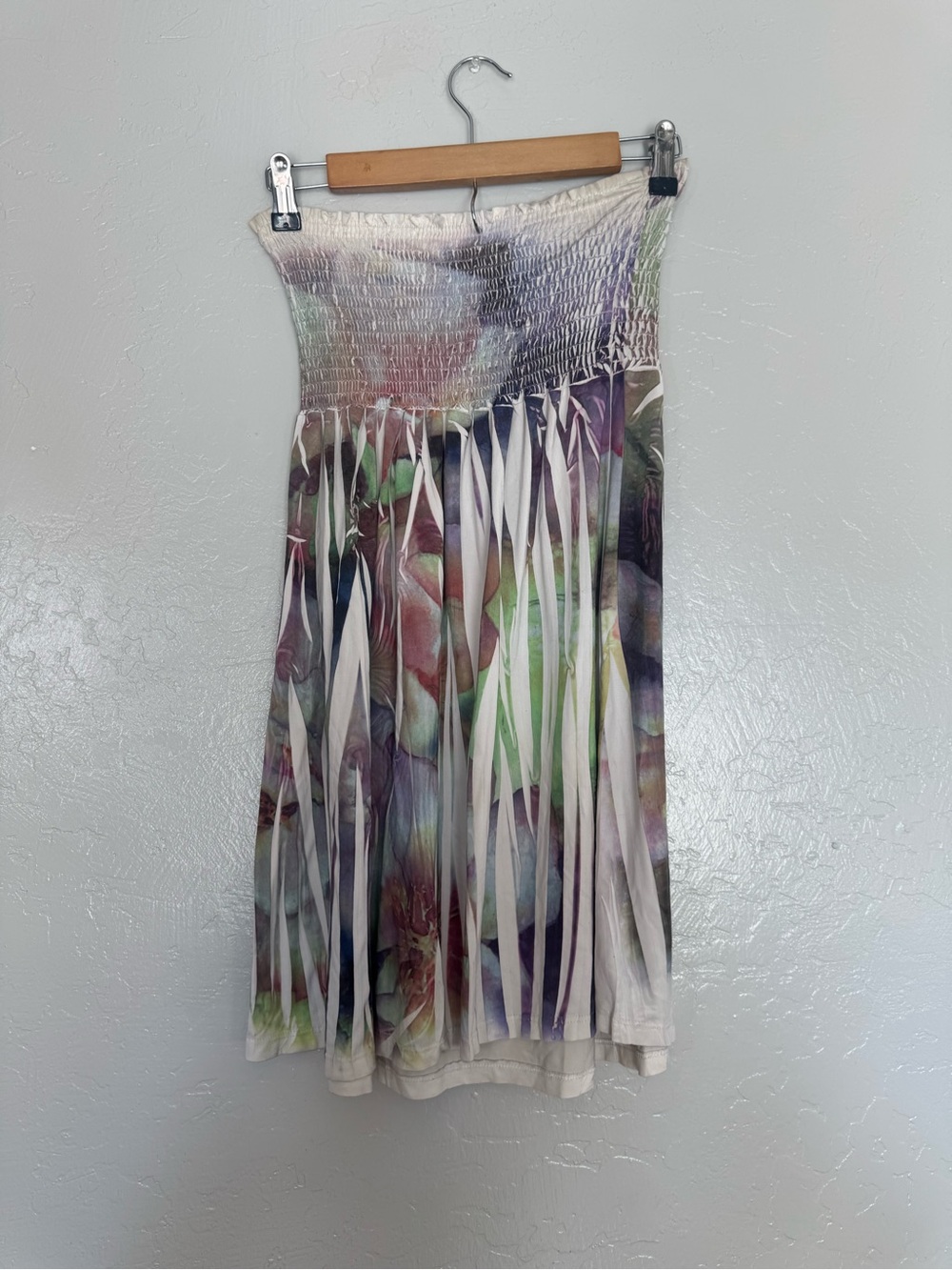 Smocked Strapless Floral Midi Dress in Multicolor by